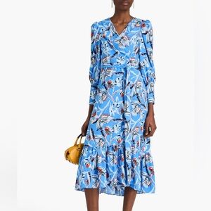 DVF Diane Von Furstenburg Long Sleeve Blue Floral Wrap Dress